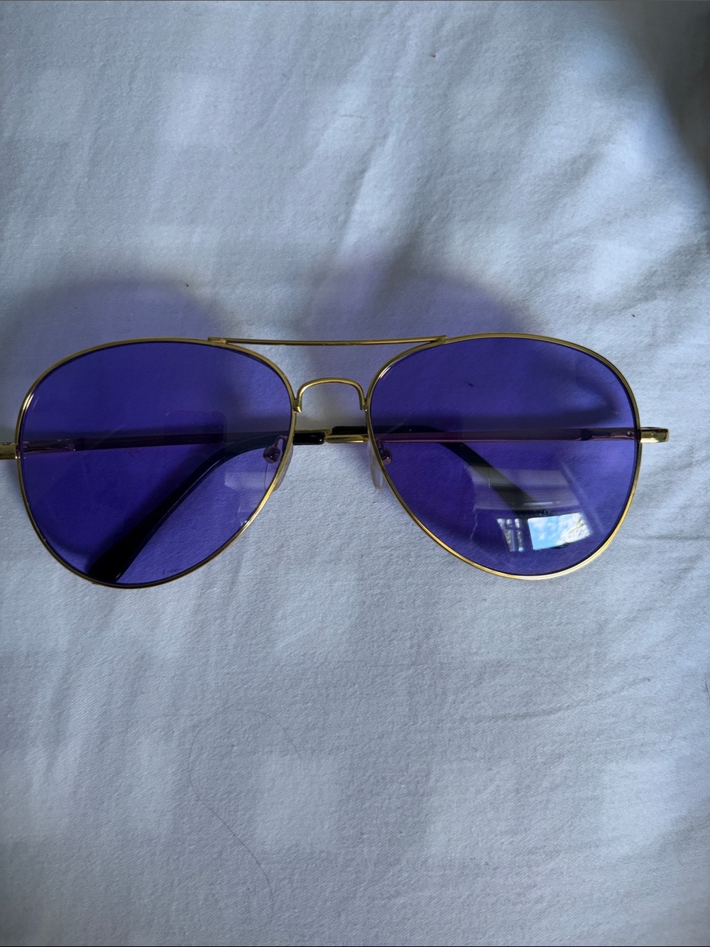Gold Frame Aviator Sunglasses with Purple Lenses
